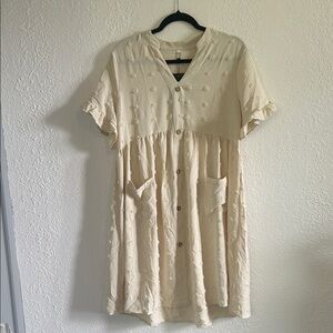 Chic Cream Midi Dress with Button Detail-Maternity or Regular Size L